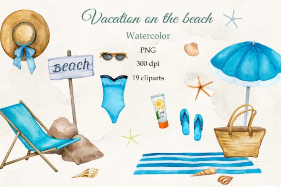 Vacation on the Beach. Watercolor PNG. Graphic Illustrations By Watercolor_by_Alyona