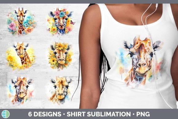 Watercolor Giraffe Shirt Sublimation Graphic AI Illustrations By Enliven Designs