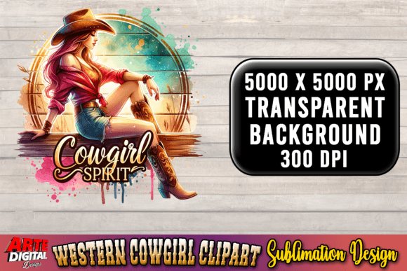 Western Cowgirl Sublimation Clipart #12 Graphic Illustrations By Arte Digital Designs