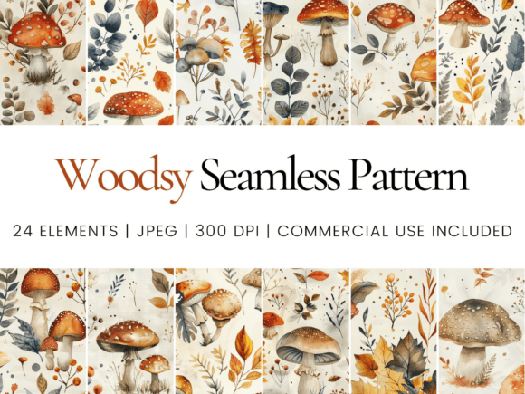 Woodsy Mushroom Seamless Repeat Pattern Illustration Motifs AI Par Ikota Design