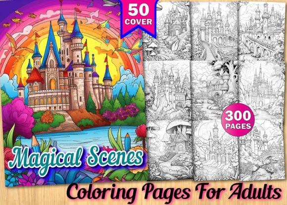 300 Magical Scenes Coloring Pages - KDP Graphic Coloring Pages & Books Adults By PLAY ZONE