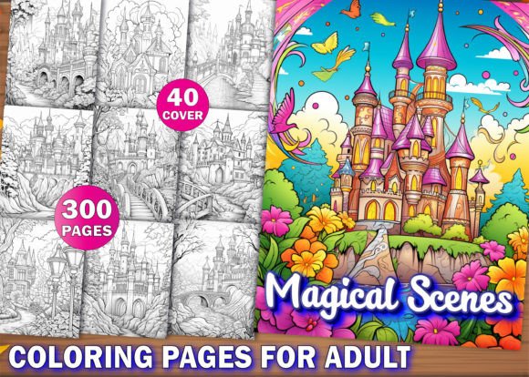 300 Magical Scenes Coloring Pages V - 2 Graphic Coloring Pages & Books Adults By KDP PRO DESIGN