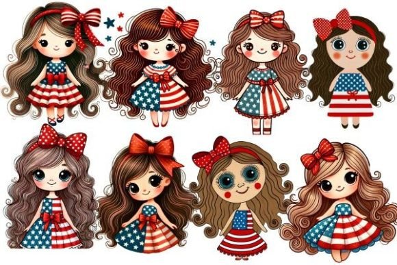 4th of July Cute Girls Clipart Graphic Illustrations By KIDZ CLOUDS MOCKUP