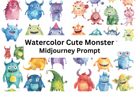 Ai Prompt for Watercolor Cute Monster Illustration Illustrations Imprimables Par Digital Delight