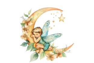 Baby Fairy with Flowers and the Moon Gráfico PNG transparentes AI Por sayedhasansaif04 3
