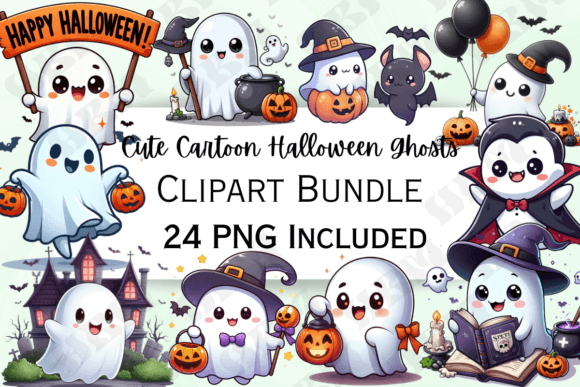 Cute Halloween Little Ghost Clipart Graphic Illustrations By HBM Clipart