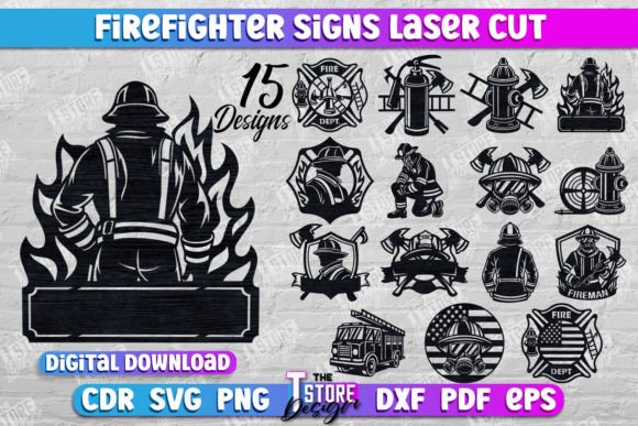 Firefighter Sign Laser Cut Bundle | CNC Graphic 3D SVG By The T Store Design