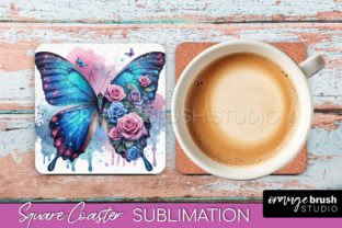 Floral Butterfly Square Coaster Bundle Illustration Artisanat Par Orange Brush Studio 4