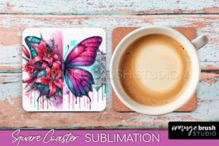 Floral Butterfly Square Coaster Bundle Illustration Artisanat Par Orange Brush Studio 7