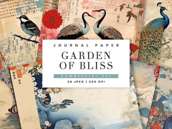 Garden of Bliss Japanese Paper Graphic Backgrounds By busydaydesign