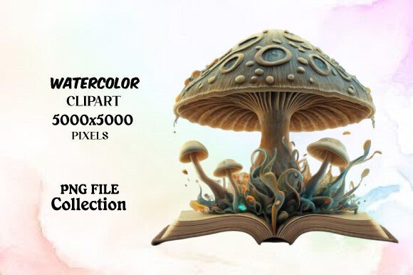 Mushroom with Book Clipart PNG Graphic Illustrations By creative_Svg