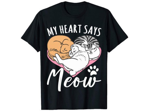 My Heart Says Meow Cat T-Shirt Graphic T-shirt Designs By PODxDESIGNER