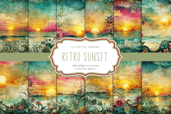 Retro Grunge Sunset Graphic Backgrounds By curvedesign