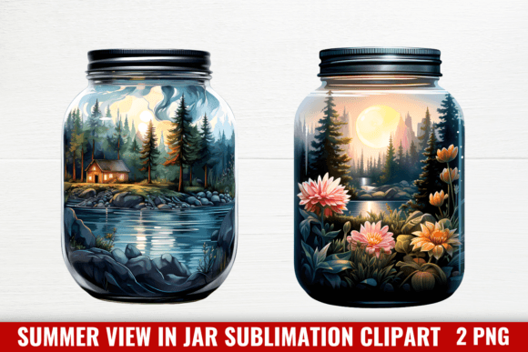 Summer View in Jar Sublimation Clipart Gráfico Ilustrações para Impressão Por CraftArt