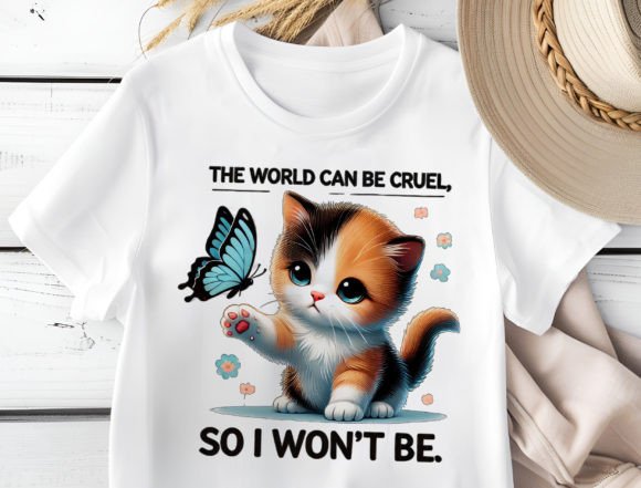 The World Can Be Cruel Cat Png, Cat Mom Grafica Design di T-shirt Di DeeNaenon