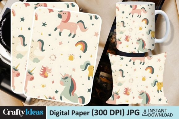 Unicorns Digital Papers Graphic Patterns By CraftyIdeas