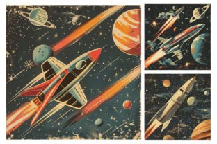 Vintage Spaceship Flying Background Graphic Backgrounds By mirazooze 2