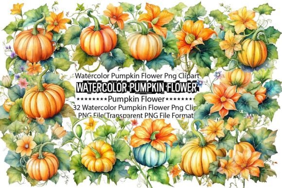 Watercolor Pumpkin Flower Sublimation Gráfico Modelos de Impressão Por PrintExpert