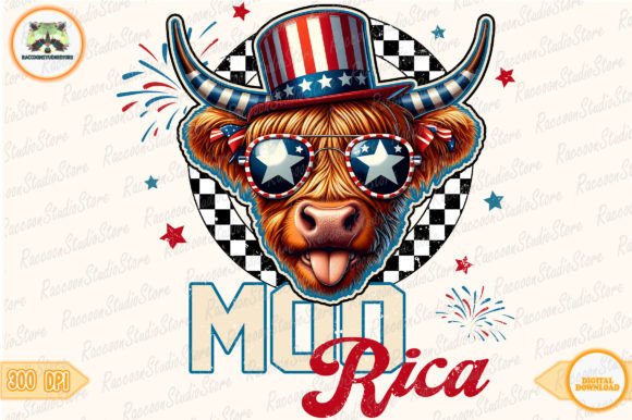 Western 4th of July Cow Png Graphic Crafts By RaccoonStudioStore