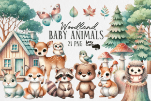 Woodland Baby Animals PNG Bundle Graphic Crafts By Lazy Cat 1