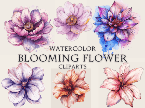 Watercolor Blooming Flower Cliparts Graphic Crafts By Abdel designer
