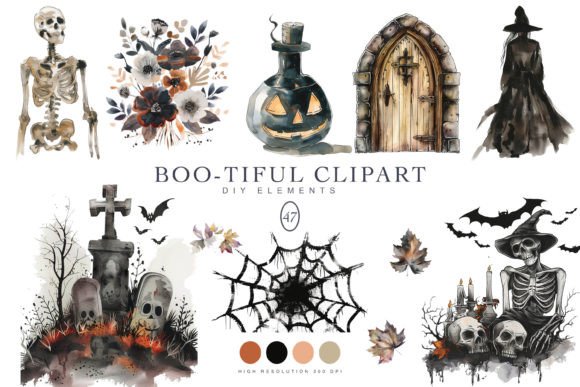 Watercolor Halloween Spooky Clipart Set Gráfico Ilustrações para Impressão Por Patishop Art