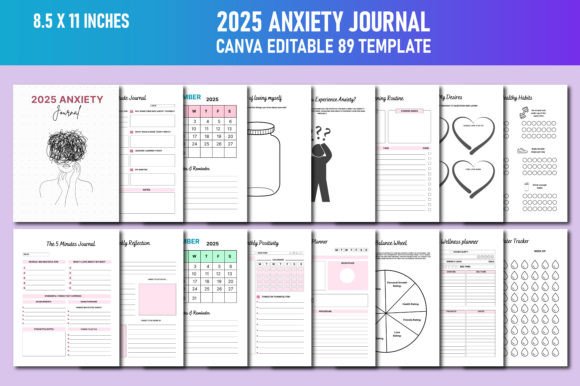 2025 Anxiety Journal Canva KDP Gráfico Interiores KDP Por Lavlu Creative Zone