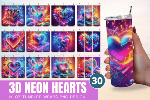 3d Watercolor Neon Hearts 20 Oz Tumbler Grafik Tumblr Von Craft Fair