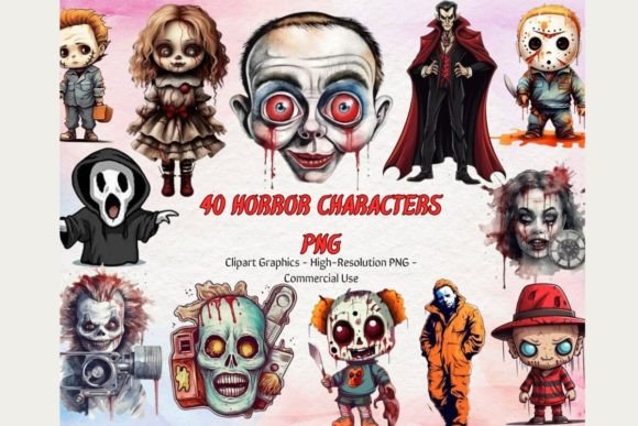 40 Horror Characters PNG Graphic AI Transparent PNGs By 99CentsCrafts
