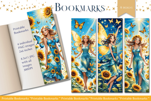 Bookmark Fairy, Printable Bookmark 4 Grafik Plotterdateien Von AnaGuziiArt