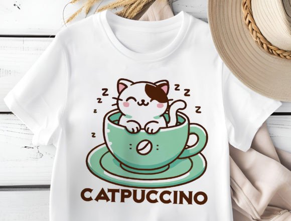 Catpuccino Funny Coffee Png, Cute Cat Grafika Projekty Koszulek Przez DeeNaenon