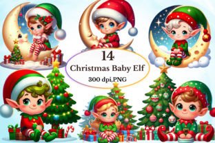 Christmas Baby Elf Watercolor Clipart Gráfico Ilustraciones Imprimibles Por craftvillage 1