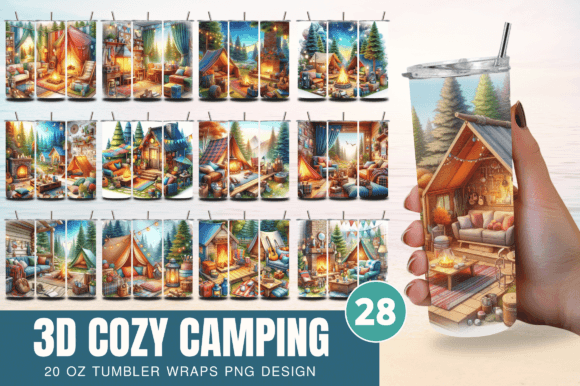 Cozy Camping 20 Oz Tumbler Wrap Bundle Gráfico Tumblr Por Craft Fair