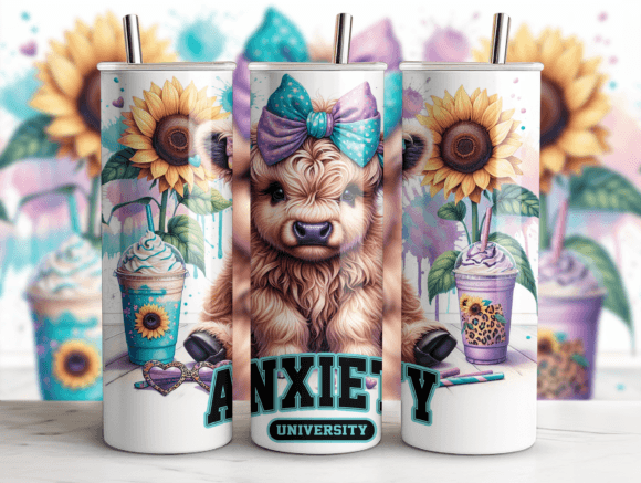 Highland Cow Anxiety Sunflower Tumbler Graphic Tumbler Wraps By murphysprintco