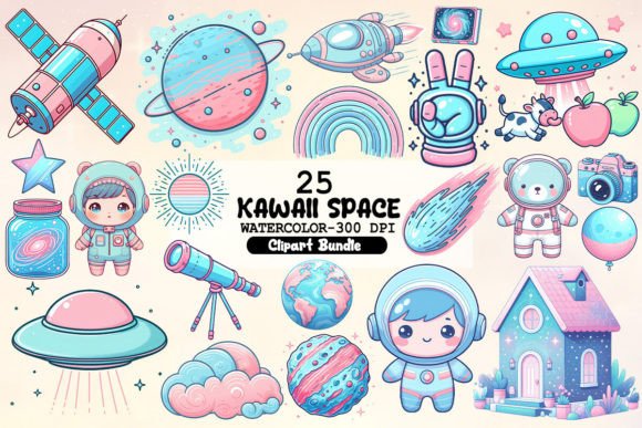 Kawaii Space Clipart Bundle Graphic Illustrations By Little Girl