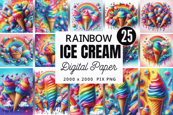Rainbow Ice Cream Digital Paper Bundle Graphic Backgrounds By Craft Fair