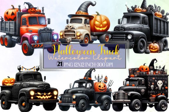 Watercolor Halloween Truck Clipart Graphic Illustrations By LibbyWishes