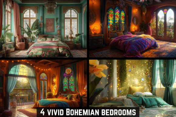 4 Vibrant Enchanting Boho Bedrooms Grafika Grafika AI Przez Pamela Arsena