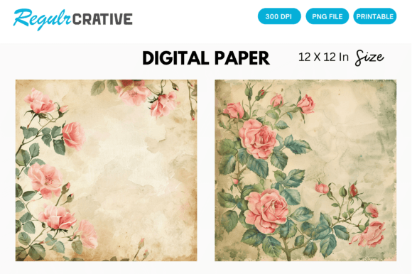 Agunmiah Vintage Pink Rose Digital Paper Gráfico Fondos Por Regulrcrative