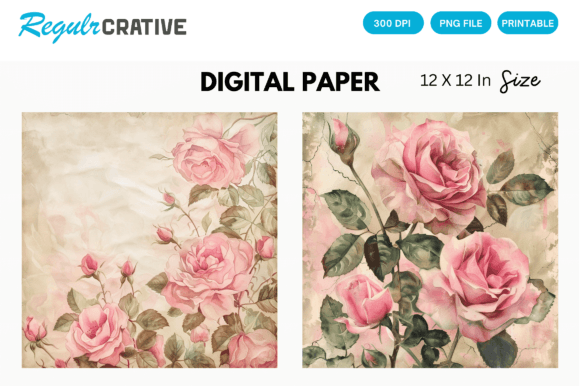 Agunmiah Vintage Pink Rose Digital Paper Gráfico Fondos Por Regulrcrative