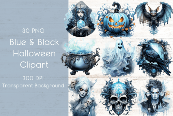 Blue & Black Halloween Clipart Graphic Illustrations By Creative Ink Design Co