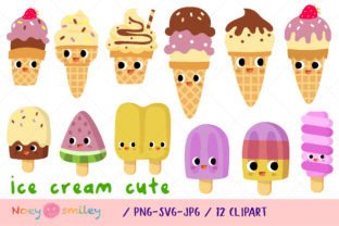 Cute Ice Cream Cartoon Clipart Gráfico Ilustraciones Imprimibles Por Noey smiley 1