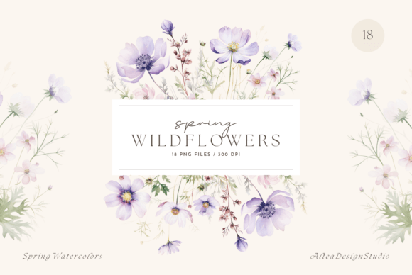 Lilac Watercolor Wildflowers Clipart Graphic AI Illustrations By Altea Design Studio