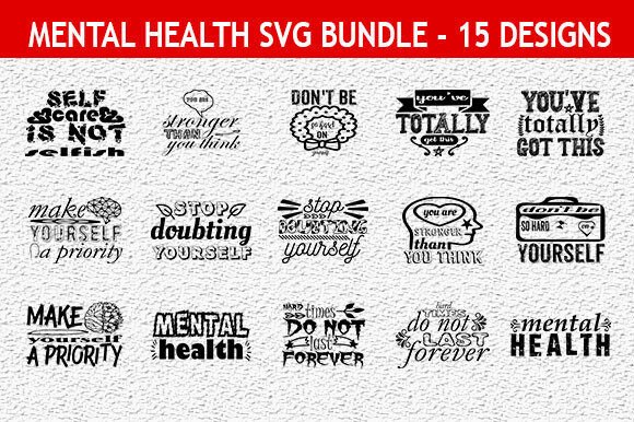 Mental Health 15 Quotes Designs Bundle Grafika Szablony do Druku Przez Mou_graphics