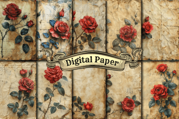Vintage Rose Digital Paper Pack Graphic Patterns By craftsmaker