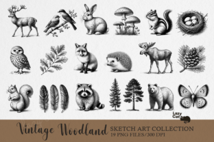 Vintage Woodland Sketch Art PNG Bundle Graphic Crafts By Lazy Cat 2