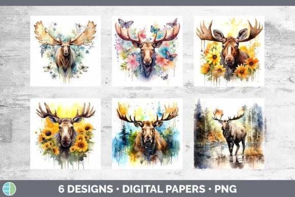 Watercolor Moose Paper Backgrounds | Dig Illustration Illustrations AI Par Enliven Designs