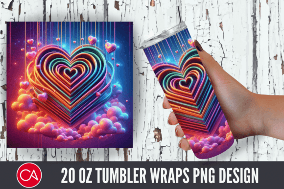 3d Watercolor Neon Hearts 20 Oz Tumbler Gráfico Tumbler Wraps Por Craft Fair