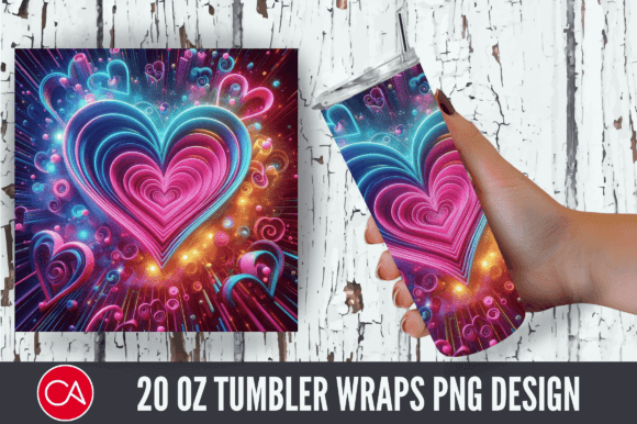 3d Watercolor Neon Hearts 20 Oz Tumbler Graphic Tumbler Wraps By Craft Fair