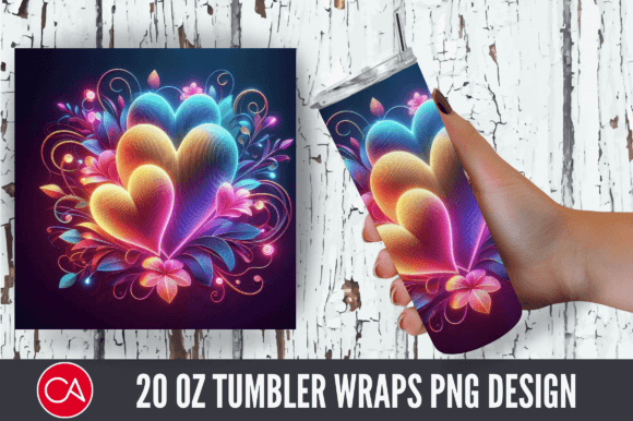 3d Watercolor Neon Hearts 20 Oz Tumbler Gráfico Tumbler Wraps Por Craft Fair